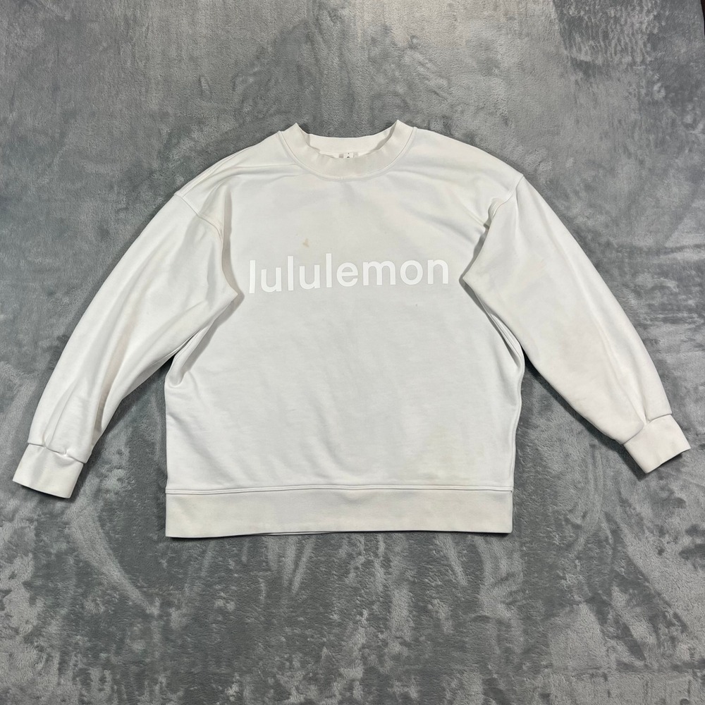 Lululemon Perfectly Oversized Crew Graphic LW3EYVS Women 4 White Logo Pullover